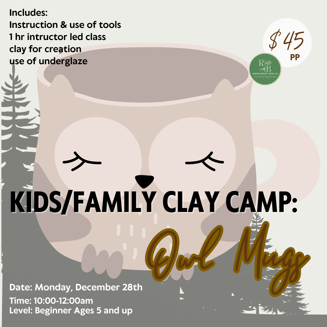 December 28th One Day Kids/Family Clay Camp: Owl Mugs
