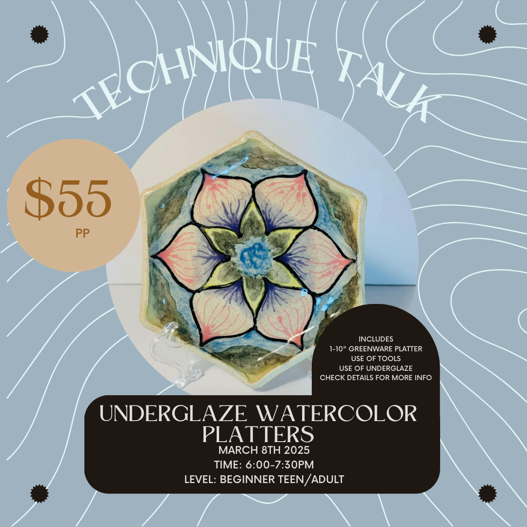 March Technique Talk: Watercolor Underglaze Platters