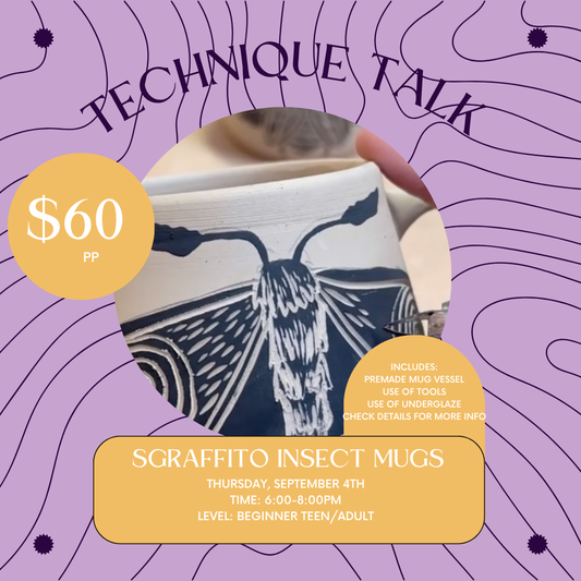 September Technique Talk: Sgraffito Insect Mugs